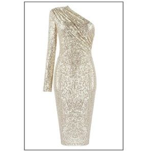 Alexis One Shoulder Sequin Dress, gold, pageant dress, cocktail, size small